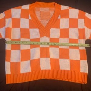 SHEIN | Sweaters | Nwot Shein Orange And White Checkered Sweater | Poshmark